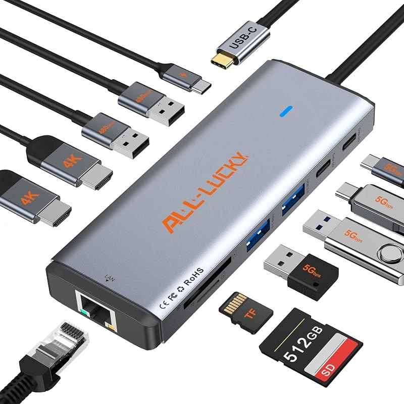 12-in-1 USB C Docking Station with Dual Monitor for Laptops/Desktop/PC — best Small computing add-ons: hubs, for small