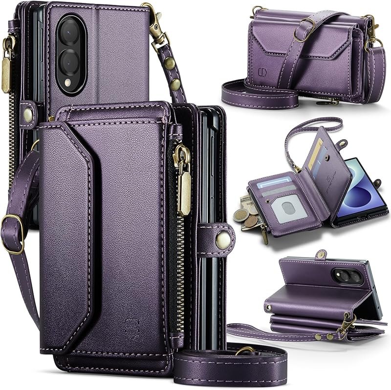 Strapurs for Samsung Galaxy Z Fold 8 - Zipper Strap Wallet Case, Purple — wallet case for samsung galaxy fold case