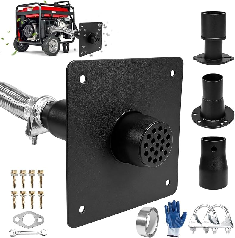 Generator Exhaust Extension Silencer Kit w/ 3 Adapters & Mounting Plate — best generators wall mount for generators