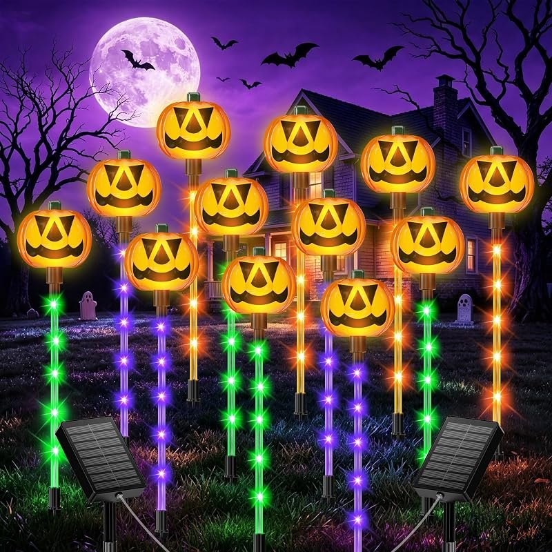 Upgraded Solar Pumpkin Lights Outdoor Halloween Decorations, 12 Pack — best halloween pathway lights for halloween