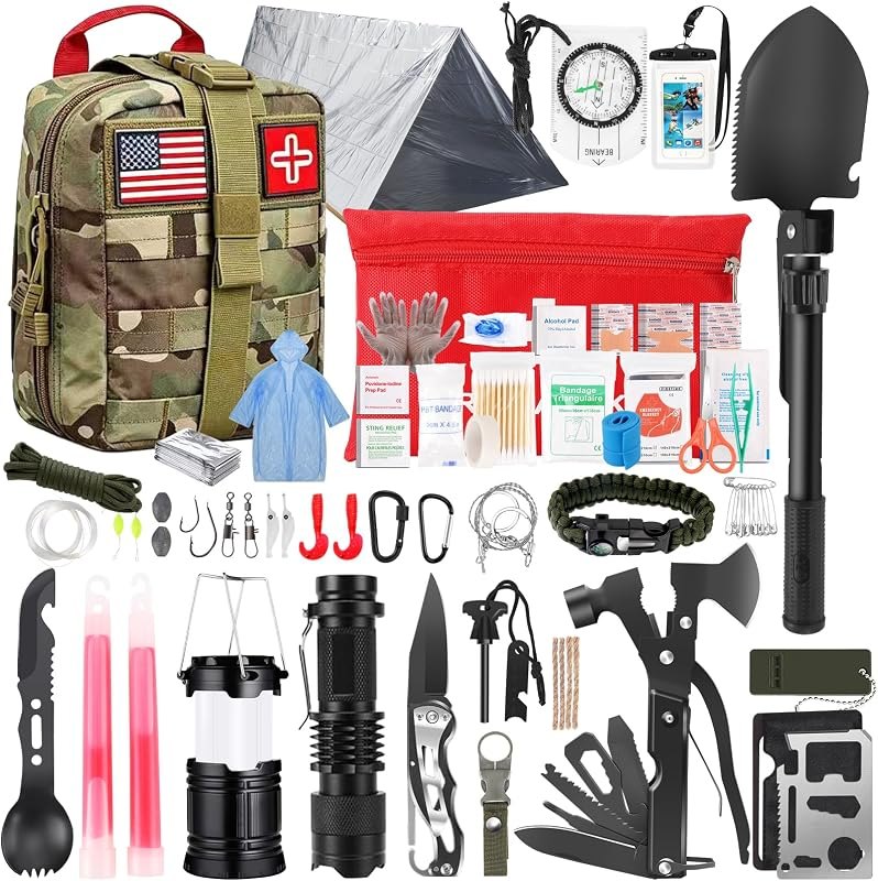 260Pcs Emergency Survival Kit, Full First Aid Supplies with Thermal Emergency Tent, Waterproof MOLLE Backpack