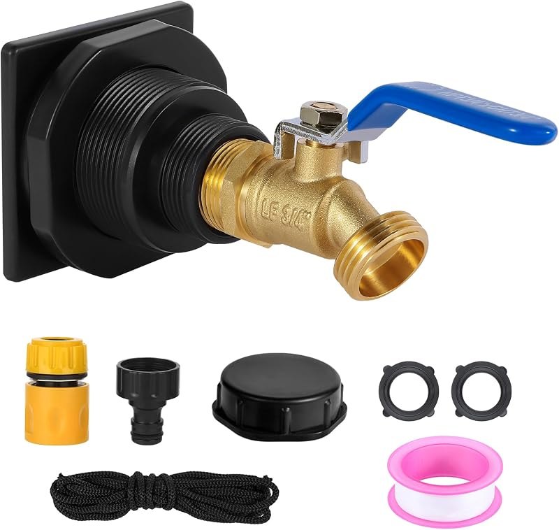 Stock Tank Drain Plug Kit, for rubbermaid 50-300 Gallon Livestock Tanks, 3/4" NPT x 3/4" GHT Brass Spigot, Garden Hose