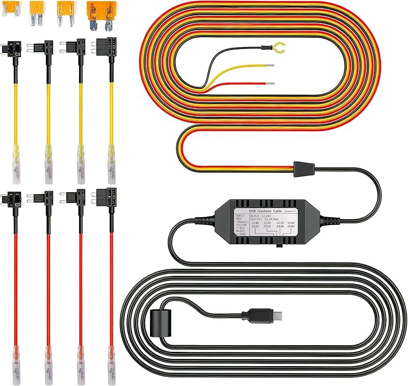 HHJ Dash Cam Hardwire Kit USB‑C, 13ft, Double‑4 Fuses(8‑Piece), 12V‑24V to 5V, Fuse Kit for 24/7 Parking Mode, Acc