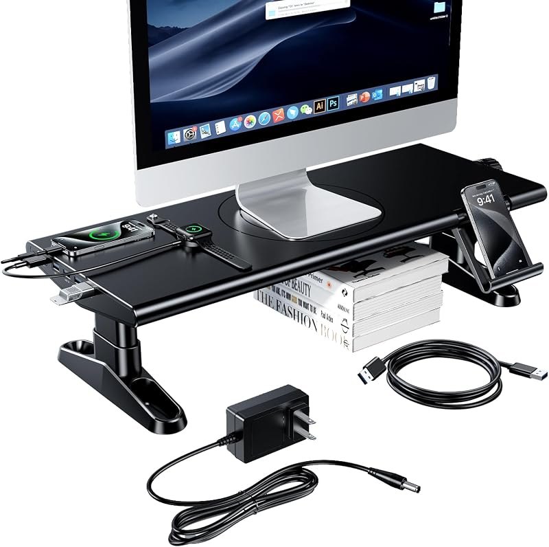 Computer Monitor Stand Riser for Desk with Usb Hub Charging,30W/5Gbps Usb C Docking Station with Power,4.4-5.7''Freely