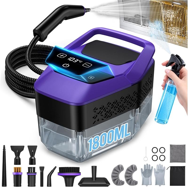 Steam Cleaner for Home, Handheld Steamer for Cleaning Temp Display 𝟔-Level Adjustment 𝟏𝟎𝐬 Heat-up 𝟏𝟗 Accessories