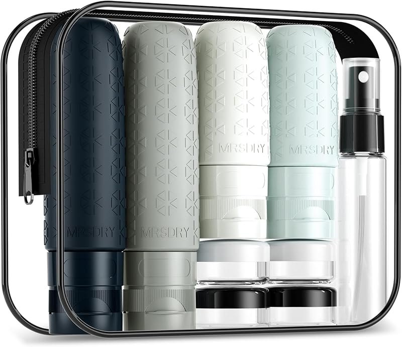 Mrsdry Travel Size Toiletries, TSA Approved Silicone Travel Containers for Toiletries, Leak Proof Refillable Liqus