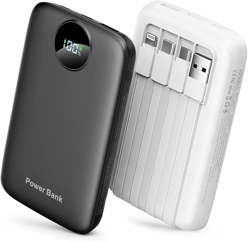 Wbear 2 Pack 10000mAh Portable Charger Slim Power Bank with Built in Cables — Power Banks for power banks