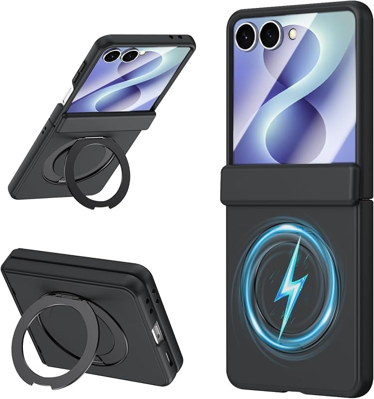 Vaki for Samsung Galaxy Z Flip 8 Case, Built-in Tempered Glass Screen Protector, 360° Ring Holder Kickstand