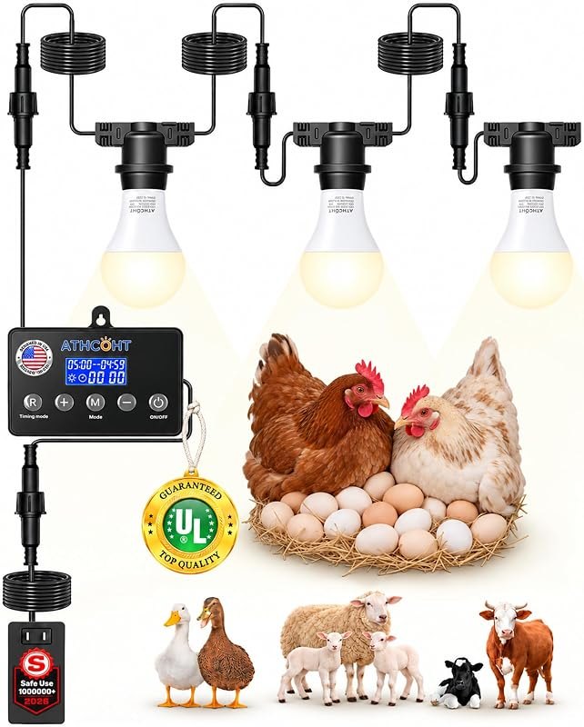Chicken Coop Light with Timer, Automatic LED Daylight Boost for Hens — coop light timer for flat panel coop heater