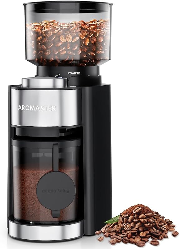 Aromaster Burr Coffee Grinder, 25 Settings, 2-12 Cups, Anti-Static, Black — conical burr grinder for conical burr