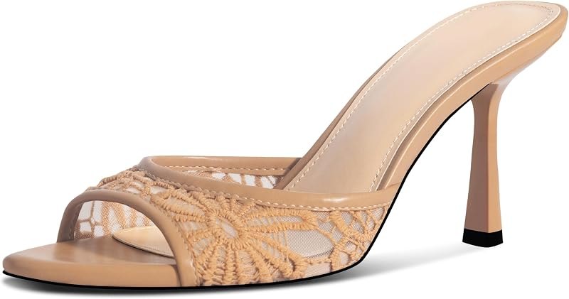 Women's Kitten Heels Open Toe Mules Heels Slip On Lace Heeled Sandals Summer Dress Shoes for Party Wedding — low block