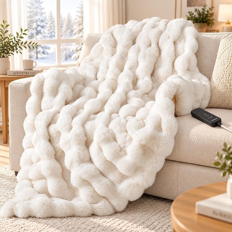 Garvee Heated Throw Blanket, Bubble Faux Fur Electric Blanket 50" x 60" — low EMF heated throw for low emf heated throw
