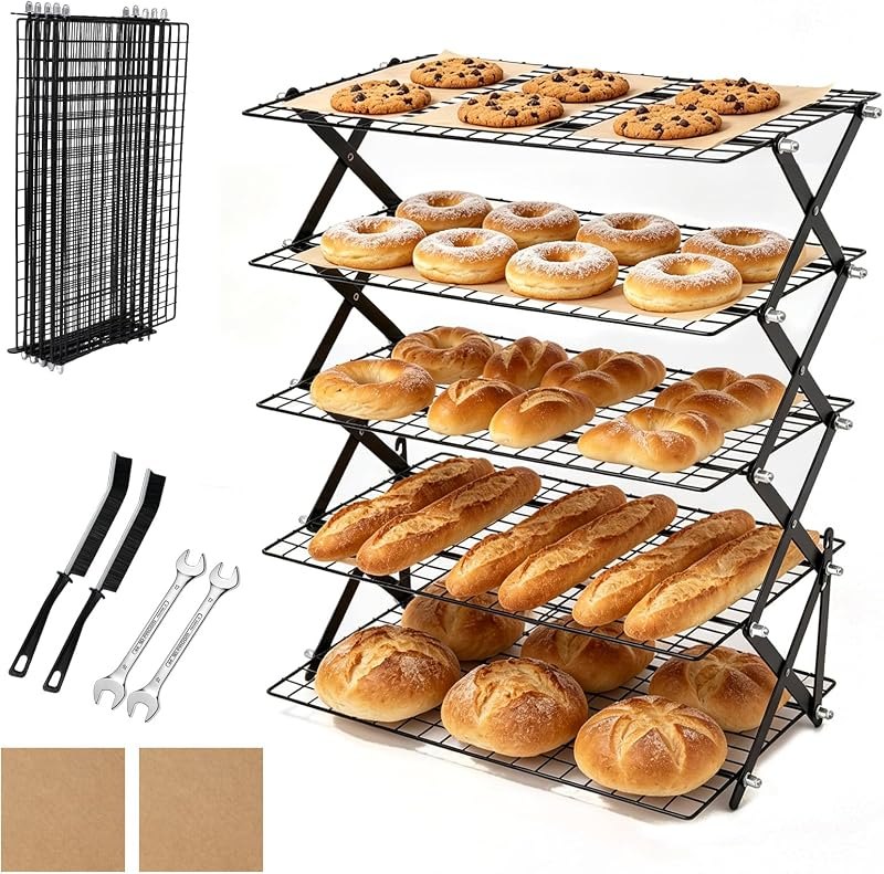 5 Tier Collapsible Cookies Cooling Rack with Adjustable 4 Setting Design — baking cooling rack for baking cooling rack