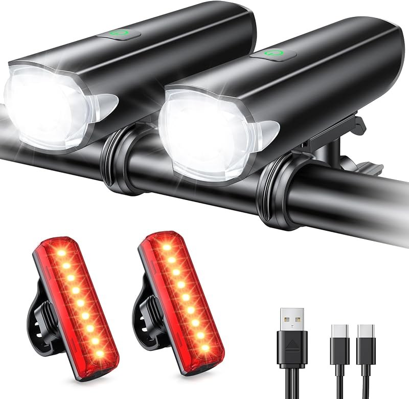 2026 New 1200LM Wide Angle Bike Lights for Night Riding, 3+5 Modes & IP65 Waterproof Bicycle Lights Front and Rear