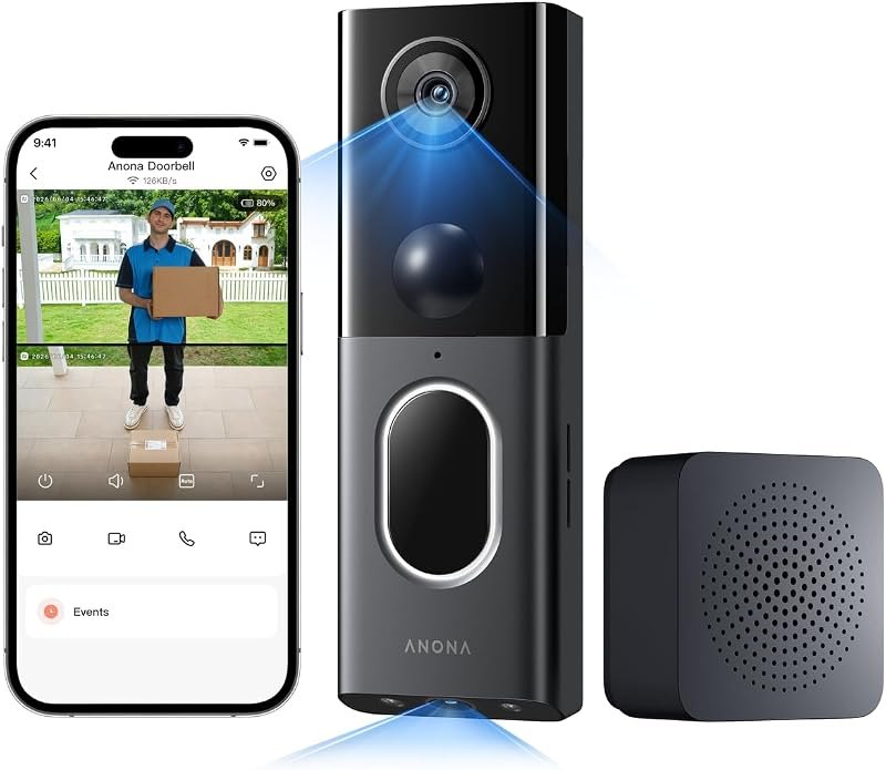 Anona 3K Dual Cam Video Doorbell Camera Wireless No Subscription with Chime — Battery video doorbell for video doorbells