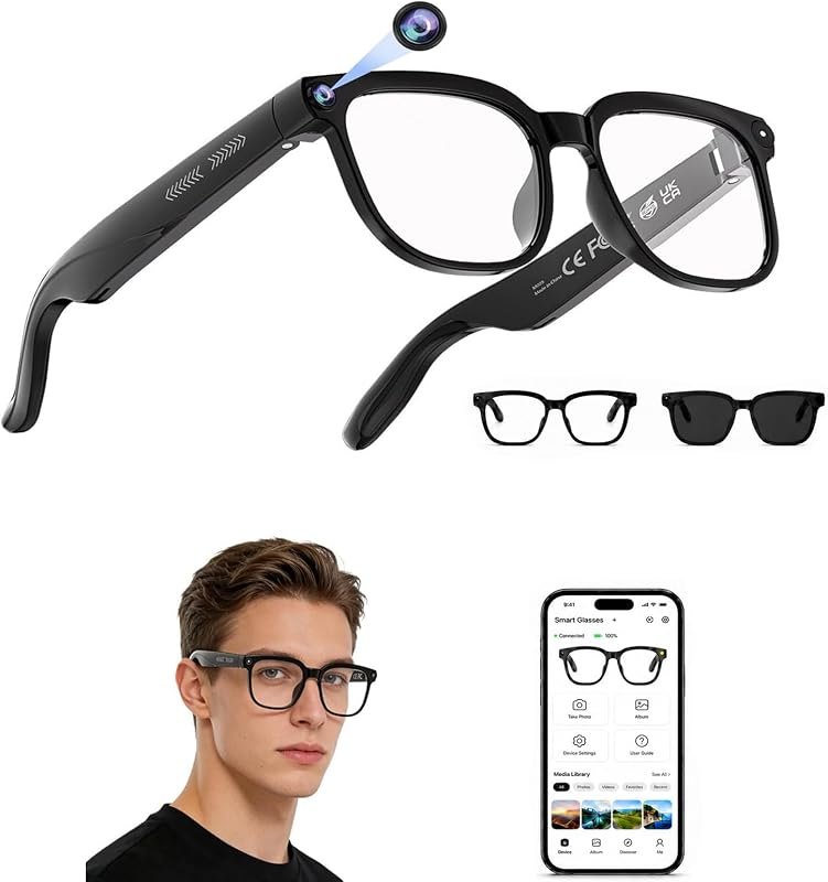 AI Smart Glasses with Camera, Smart Sunglasses 4K Video Recording & Photo Capture, Bluetooth 5.4 Music Play Phone