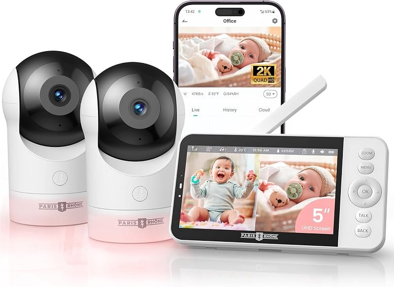 2K Smart AI Baby Monitor with 2 Cameras, Hybrid Split Screen App View
