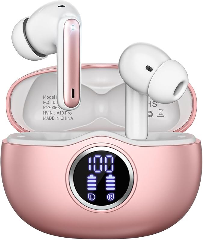 Wireless Earbuds, Bluetooth 5.3 Headphones HiFi Stereo 50H Playback LED Digital Display Ear Buds with ENC Noise