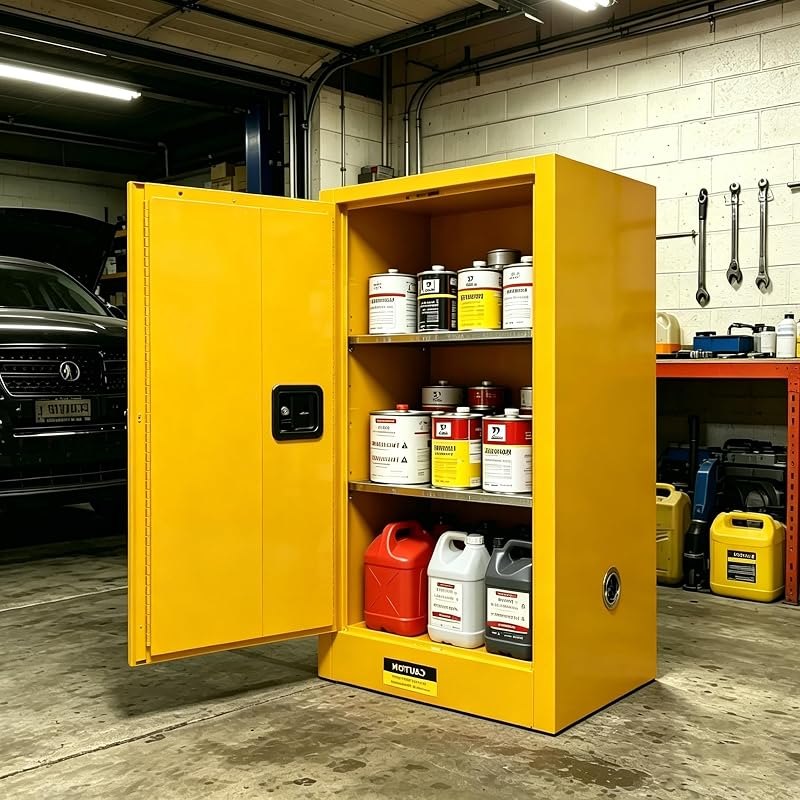 30 Gallon Flammable Safety Cabinet, 38x21x21in, Cold-Rolled Steel, Yellow — Chemicals and home supplies that ear for