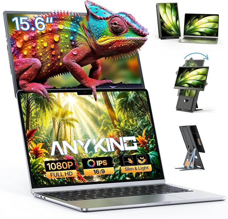 Laptop Screen Extender 15.6", 5 Modes & Detachable Slim Portable Monitor — computer USB-C monitor for computer usb