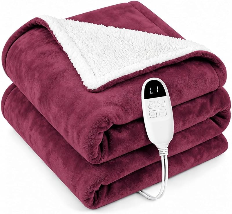 Heated Blanket Electric Blanket, Cozy Soft Flannel & Plush Sherpa Fleece Warm Heater Throw Blanket with Fast Heating &
