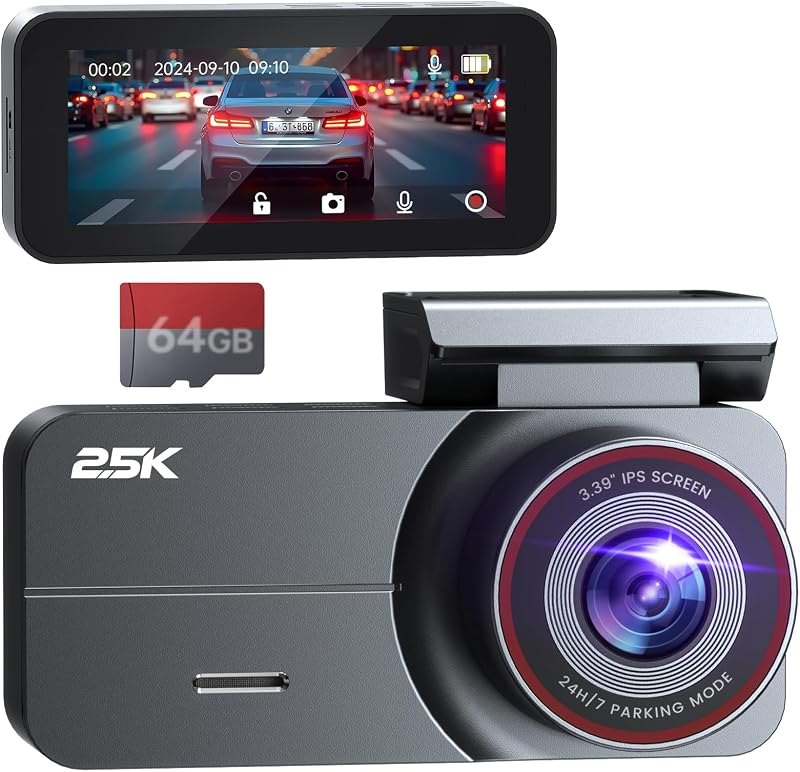 Dash Cam 2.5K Front and Rear 64GB GPS 160° Night Vision (Black) — best dash cam microSD for dash cam microsd