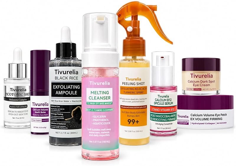 Calcium Daily Skincare Set, Facial Care Kit with Cleanser, Serums, Calcium Multi Balm Stick & Eye Patches, Hydrating