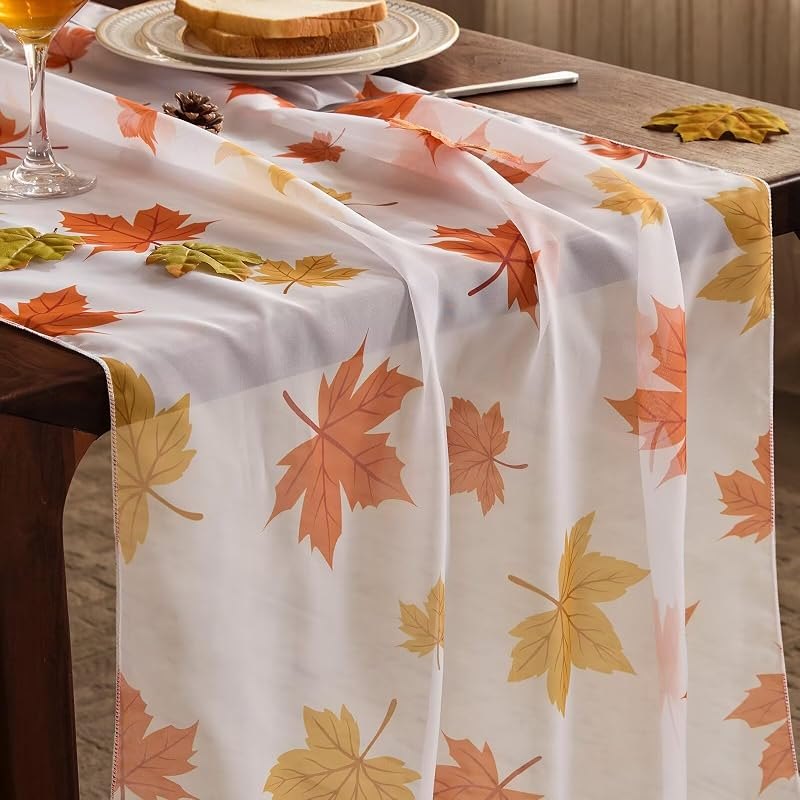 Terracotta Leaves Cheesecloth Table Runner Home Thanksgiving Party Decor — fall table runner for fall table runner