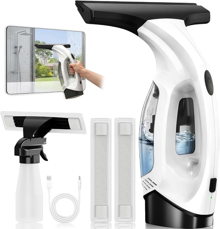 Window Vacuum Squeegee Cordless, 2000Pa Electric Window Cleaner