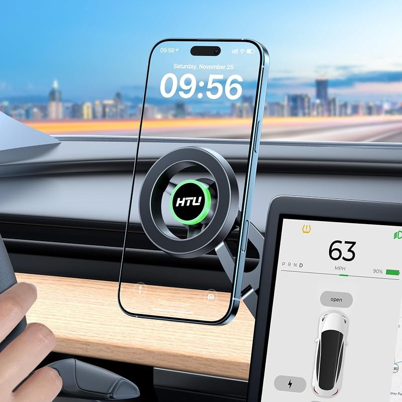 HTU Tesla Phone Mount【Strongest Magnet Power】 Foldable Hidden Tesla Phone Holder Fit for All Phone, Tesla Model 3