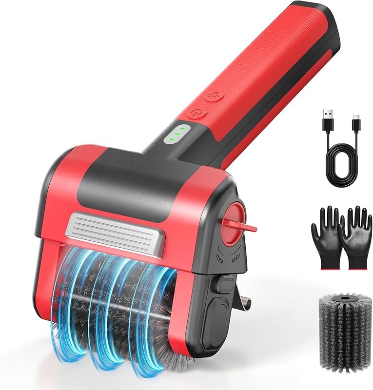 KL102 Electric BBQ Grill Brush 1000 RPM Rechargeable Grill Cleaner, 2-Cell 2600mAh Battery, LED Light, Shedding-Free
