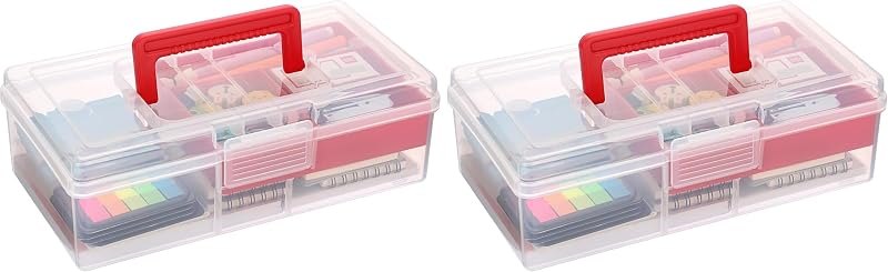 JUXYES Plastic Fishing Tackle Box Organizer with Removable Dividers, Clear Fishing Tackle Storage Boxes with Handle, 2