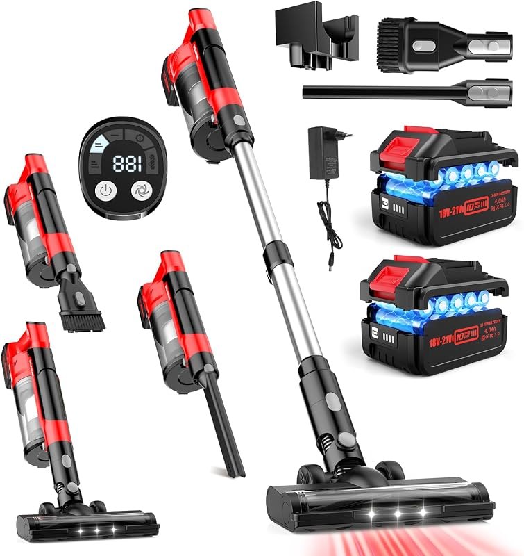 8000mAh Cordless Vacuum Cleaner, 60kPa 700W Brushless Pet Vacuum, 6 in 1 Lightweight Stick Vacuum with 2L Dust Cup