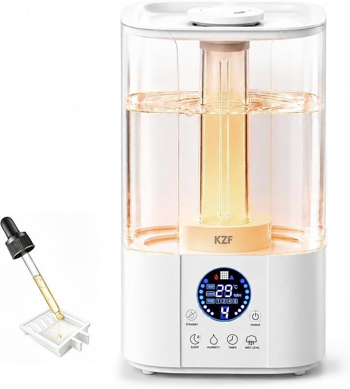 KZF Humidifiers for Bedroom, 4L Cool Mist Humidifier for Large Room, 40H Runtime, Top Fill, Sleep Mode, Oil Diffuser