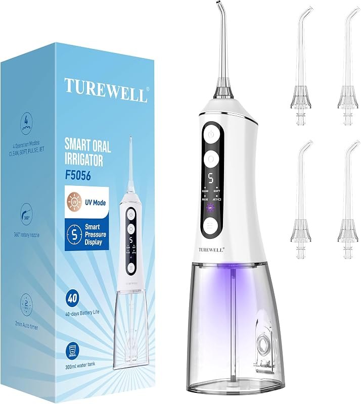 TUREWELL Water Flosser with UV Mode, Portable Oral Irrigator for Teeth — best Countertop water flosser for countertop