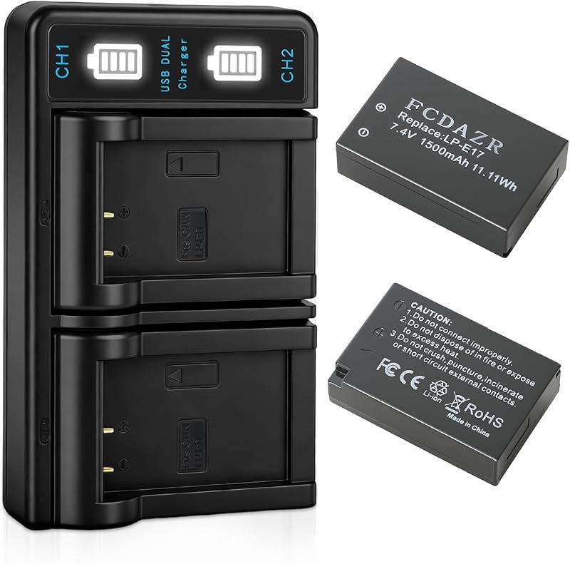 LP-E17 Battery Charger Kit for Canon EOS R100 R8 R50 RP R10 Cameras — Canon for beginner mirrorless camera refill