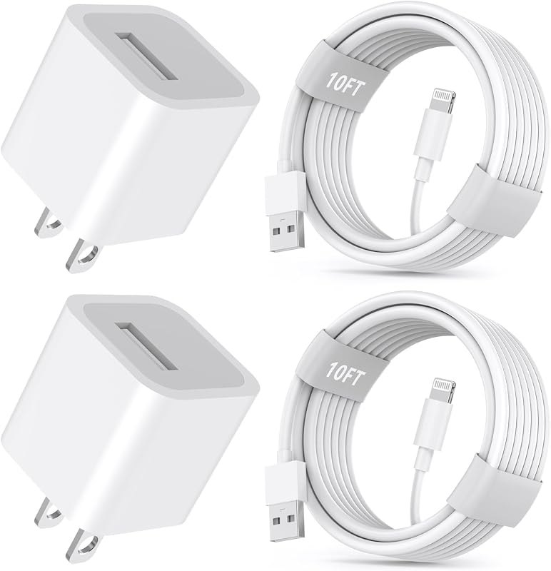 [Apple MFi Certified] iPhone Charger 10FT,2Pack USB Wall Charger Cube Travel Block Adapter Plug with 3M Long USB to