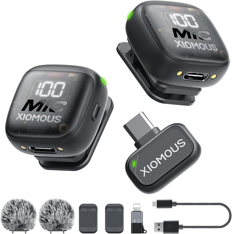 Wireless Lavalier Microphone for iPhone & Android, Dual Wireless Lapel Mic with USB-C & Lightning Adapters, AI Noise