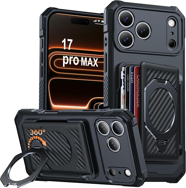 for iPhone 17 Pro Max Wallet Case With 4-5 Card Holder, 360° Stand — rugged case for iphone pro max case