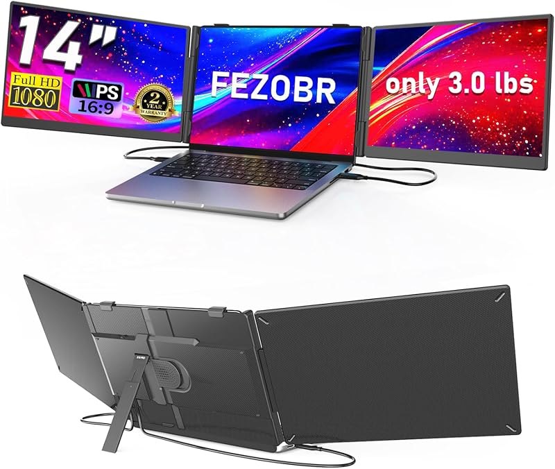 14" Triple Laptop Screen Extender, 1080P Ultra-Slim Portable Monitor — USB-C portable monitor for usb portable monitor