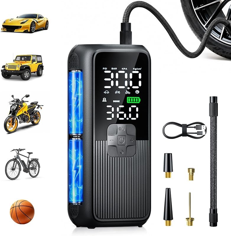 Tire Inflator Portable Air Compressor For Car Tires Bike Motorcycle & Balls — auto tire inflator amazon for auto tire