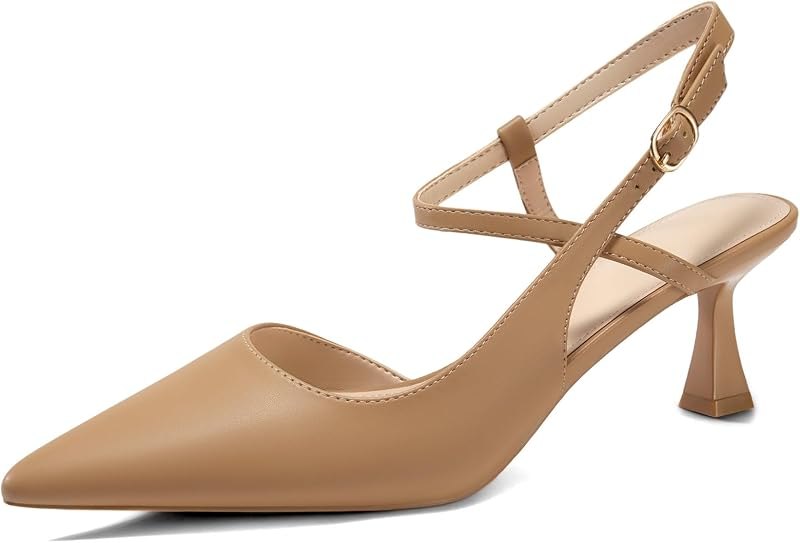 Womens Low Kitten Heel Closed Pointed Toe Slingback Pumps Heels Slip On Heeled Sandals Dress Shoes — slingback heels