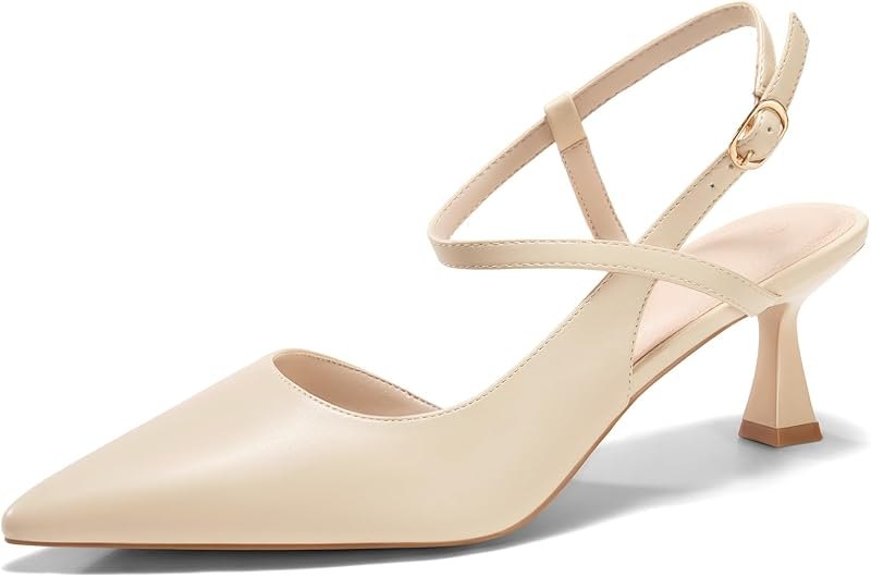 Womens Low Kitten Heel Closed Pointed Toe Slingback Pumps Heels Slip On Heeled Sandals Dress Shoes — kitten heel pumps