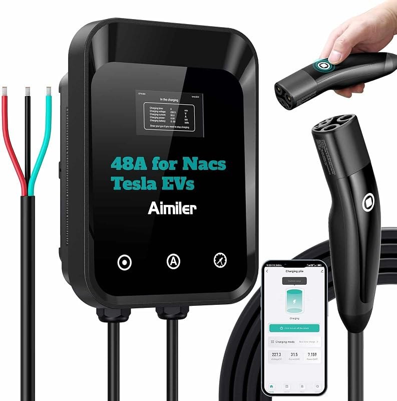 AIMILER Level 2 Tesla EV Charger, 48A/11.5kW, Hardwire(No Plug) Electric Vehicle (EV) Charger, 25ft Cable ETL