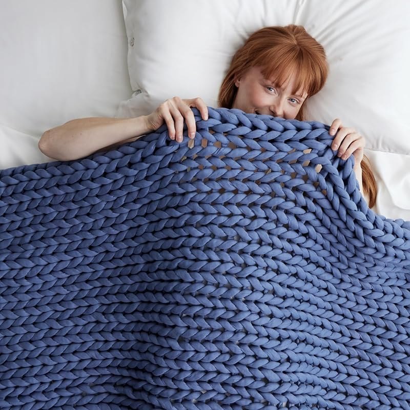 Bearaby Cotton Hand-Knit Weighted Blankets for Adults - Chunky Knit Blanket