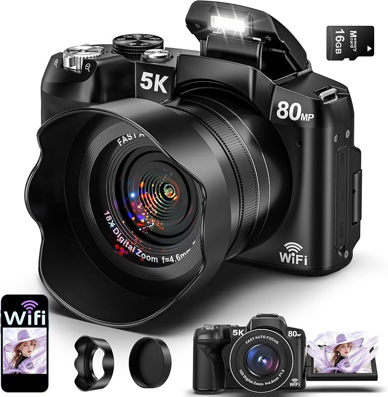 Cameras for Photography 5K Digital Camera WiFi 80MP UHD Autofocus Vlogging