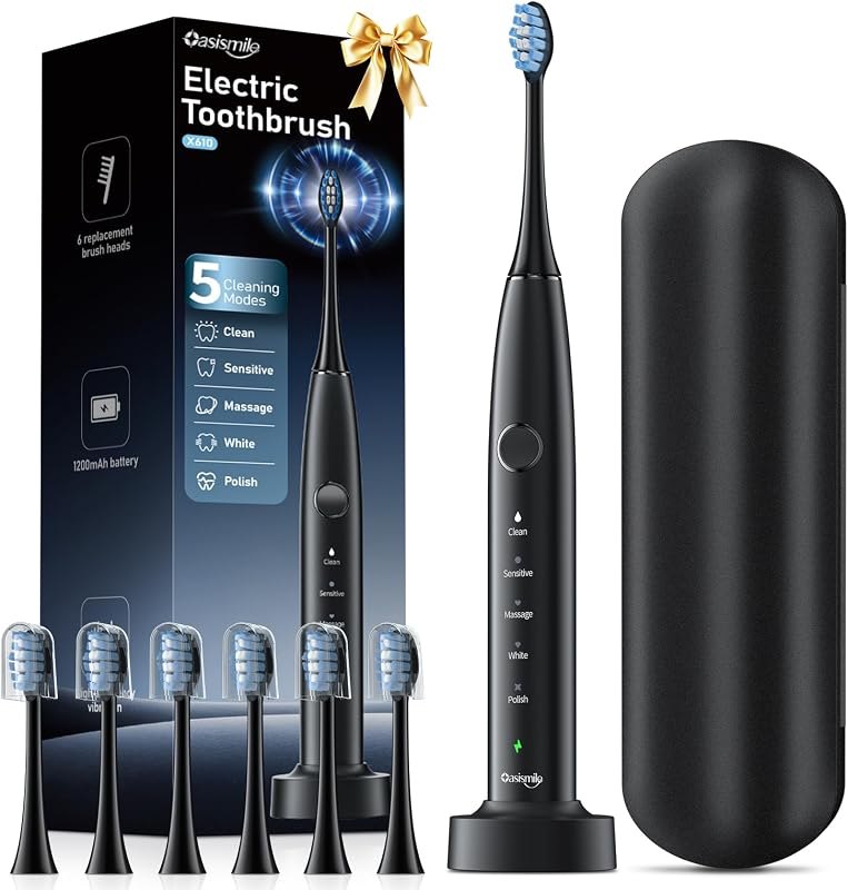 OasiSmile X610 Sonic Electric Toothbrush for Adults,5 Modes & 6 Brush Heads