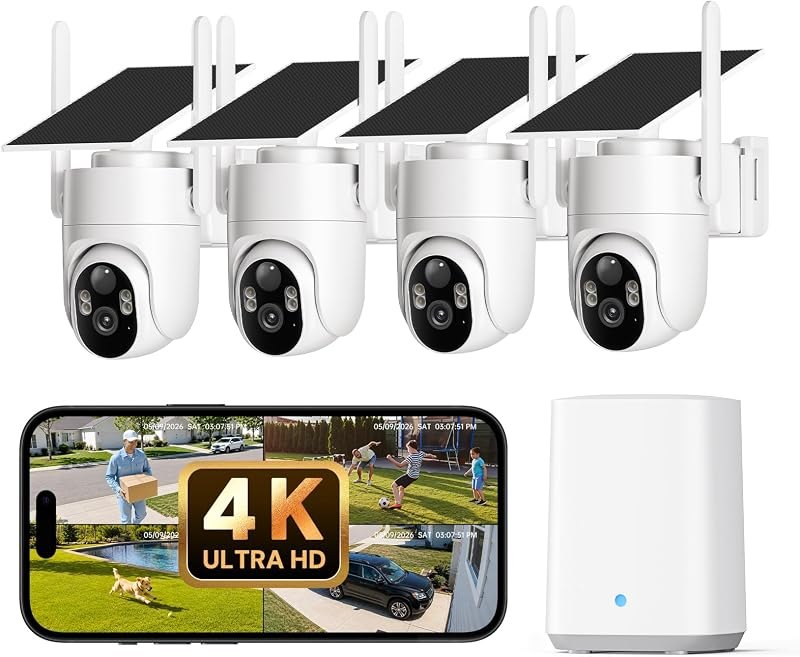 ELYSOO 4K Solar Security Cameras Wireless Outdoor Home System, 4-Cam Kit — Wireless security camera for wireless