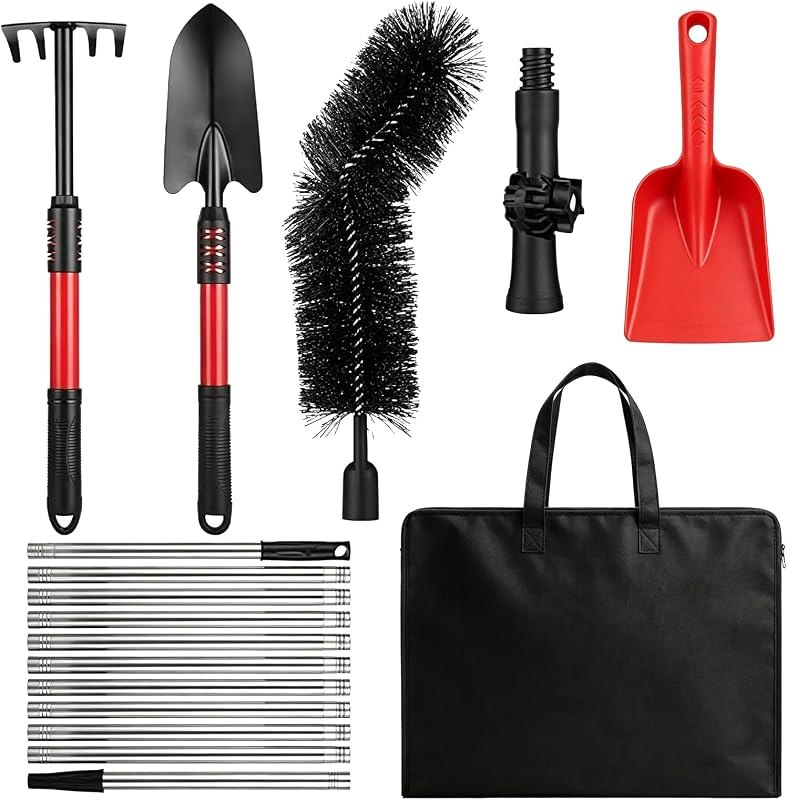 13.1 FT Gutter Cleaning Tool Set for Ground Use, Adjustable Roof Cleaner Pole with Brush, Rake, Scoop and Tongs