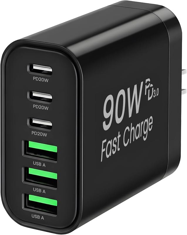 90W GaN USB C Charger Block,6-Port USB C Wall Charger Fast Charging Adapter for iPhone 17Pro Max/Samsung Galaxy S24